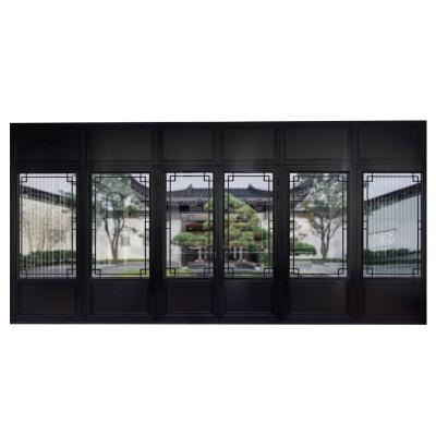 China Chinese Style Interior Clear Aluminum Frame Door Partition Screen Aluminum Swing Glass Door Tempered Glass Folding Glass Door for sale