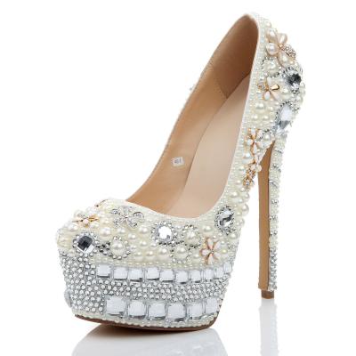 China Other Other Best New Style Fashions Genuine Leather Wedding Pumps Shoe Bowknot Expensive Rhinestone With for sale