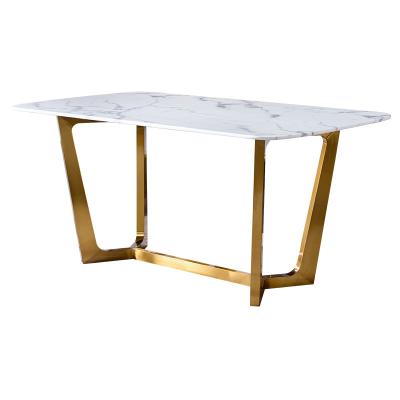 China Modern luxury marble dining table set modern low dining table and style furniture stainless steel chair for sale