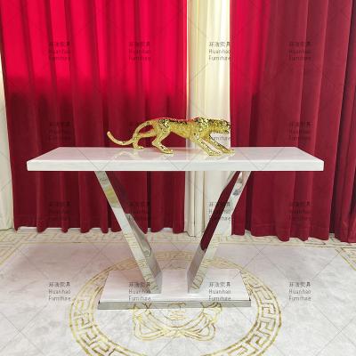 China Factory Direct Luxury Cheap Living Room Furniture Hallway Silver Stainless Steel Frame Marble Console Table Modern Adjustable With Mirror for sale