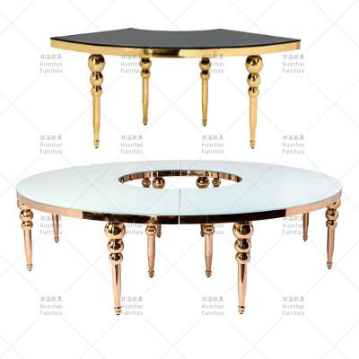 China Modern Wedding Supplies Golden Banquet Table Modern Luxury White Glass Round Shape Table Wedding for sale