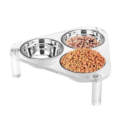 China Durable Lucite Acrylic PET Feeder With 3pcs Of Stainless Bowls for sale