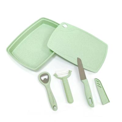 China Sustainable Camping 5 In1 Cutting Board, Plastic Chopping Board Set with Bottle Opener, Peeler, Kitchen Knife, Tray for Kitchen and Outdoor Serving for sale