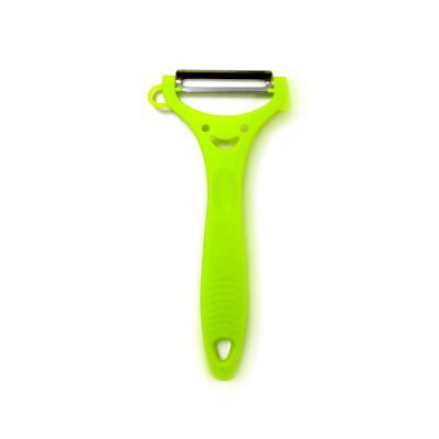 China Viable promotional gift plastic smile face peeler, Y peeler with anti-slip handle and stainless steel straight blade, 