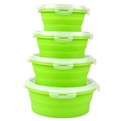 China Sustainable collapsible silicone food storage container set of 4 with lids, space saving food containers in small, medium and large size for sale