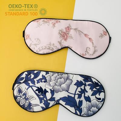 China 100% pure silk eye mask with elastic band factory regular sale elastic band factory natural silk charmeuse floral print silk eye mask for sale