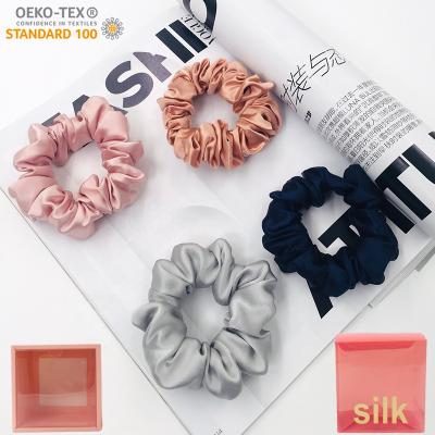 China Popular Elegant Silk Ponytail Holder Vegan Silk Hair Ties 6A Hair Gift Fashion Kids Scrunchies for sale