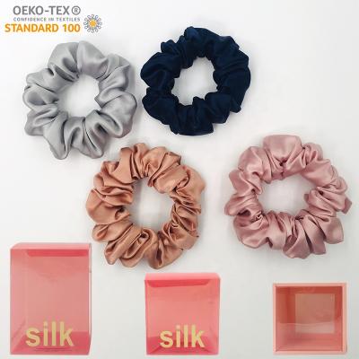 China Premium Quality Silk Hair Scrunchies Fashion Gifts Vegan Handmade Plain Color Silk Tie Many Pleats Elastic Bands For Hair Accessories for sale