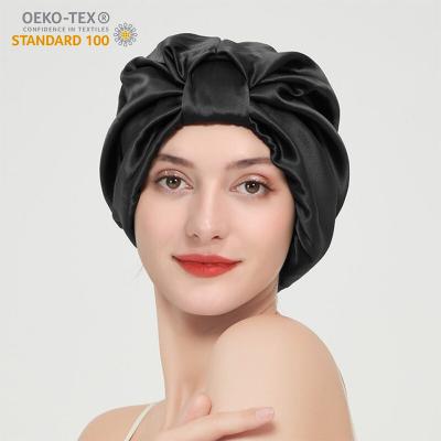 China 100% silk hood European and American mulberry style satin hair care sleep cap soft night cap for sale