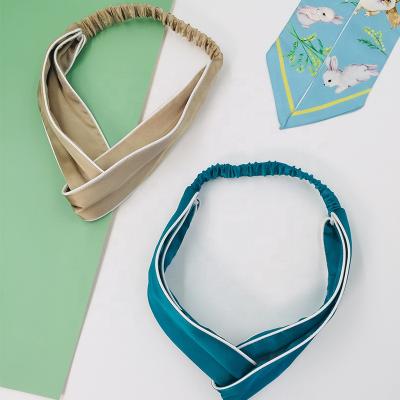 China Soft Hot Sale Twisted Elastic Border Hemming Head Silk Top Link Women Hair Accessories Luxury Silk Knot Headband for sale