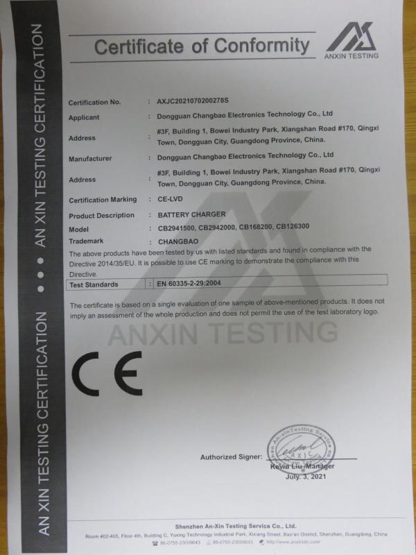 CE - Dongguan Changbao Electronics Technology Co., Ltd.