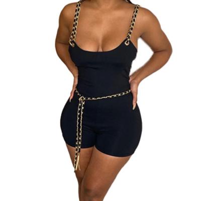 China New Breathable Sexy Suspenders Bodycon Sleeveless Backless Jumpsuit With Chain for sale