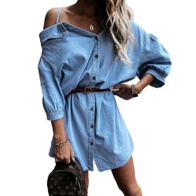 China 2022 New Fashion Hot Selling Denim Dress Breathable Off The Shoulder Design Dress For Women for sale