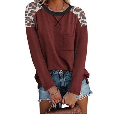 China 2021 Viable Amazon New Arrival Autumn Long Sleeve Leopard Casual T-Shirt For Women for sale