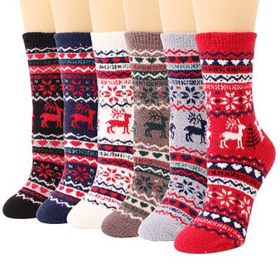 China 2021 Winter Viable Christmas Bumps Plush Striping Fuzzy Slippers Socks Women for sale