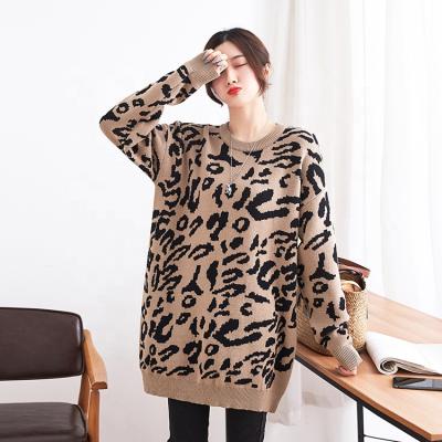 China 2021 Autumn Breathable Winter Leopard Print Design Custom Crew Neck Plus Size Sweater Women's Leopard Sweater for sale