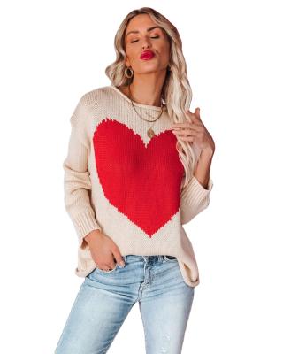 China Sweater 2021 New Arrival Breathable Knit High Quality Acrylic Heart Print Sweater Sweater For Women for sale