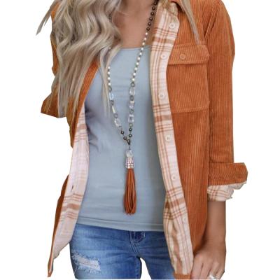 China 2021 Shacket Hot Selling Reversible Women's Plaid Corduroy Jacket Breathable Casual Fashionable Tops With Pockets for sale