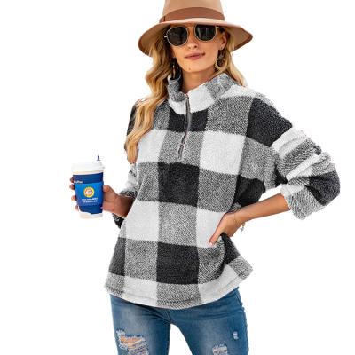 China 2021 Autumn And Winter New Fashion Breathable Plaid Plush Long-sleeved Choker Sweater for sale