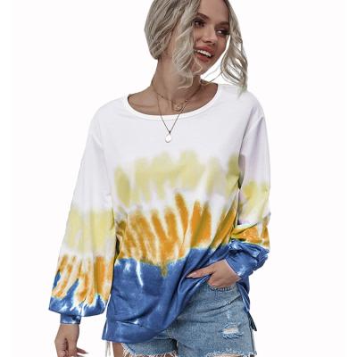 China 2021 New Arrival Round Collar Breathable Tie-Dye Hoodie Women's Autumn/Winter Long Sleeve Pullover Sports Blouse for sale