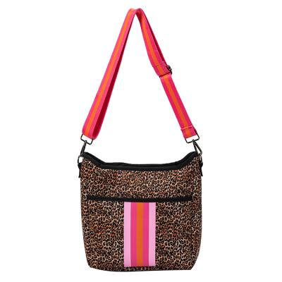 China Newspaper Used Wholesale Custom Logo Leopard Fashion Crossbody Neoprene Beach Bags for sale