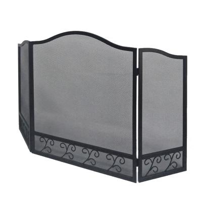 China 3-Panel Iron Fireplace Screen Guard Barrier Accessories Steel Spark Guard Mesh Cover S38167BK for sale