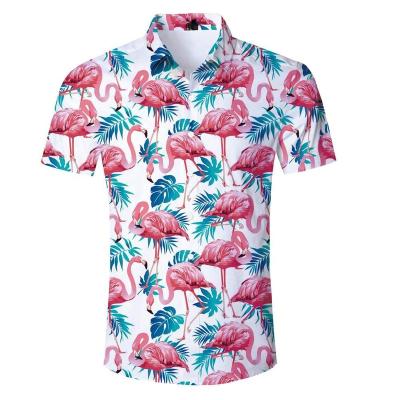 China New Summer Breathable Leaf Flamingo Print Beach Shirt Tropical Hawaiian Shirt for sale