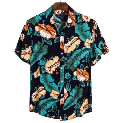 China Breathable All Over Print Rayon Button Down Shirt Mens Short Sleeve Hawaiian Shirt for sale