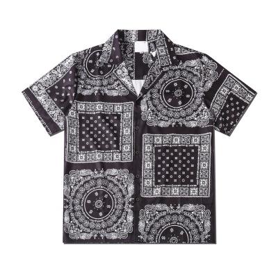 China Cashew Mens Summer Hawaiian Shirt Breathable Dark Black Lightweight Mens for sale