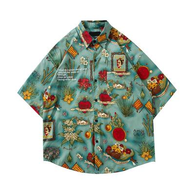 China Fashion Floral Oversize Men's Hawaiian Shirt 2021 Full Print Turn-Down Collar Breathable Shirt for sale