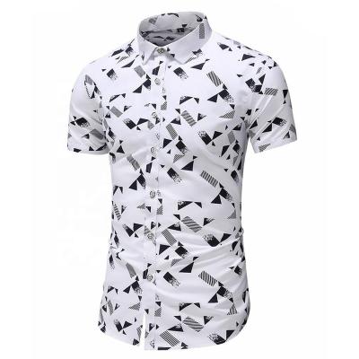 China Breathable Cotton Print Shorts Custom White Sleeve Men Casual Shirt for sale