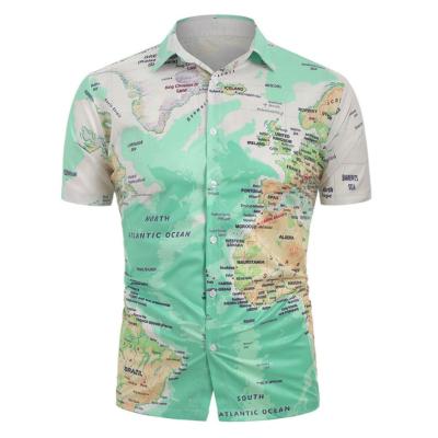 China Men Breathable Vintage Print World Map Casual Shirt For Male for sale