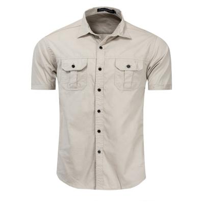 China Solid Military Men's Twill Cotton Cargo Shirt 100% Breathable Work Shirt With Pocket for sale