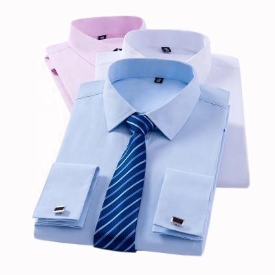 China Anti-pilling Men's Classic French Cuff Dress Shirts Long Sleeve Shirt With Cufflinks for sale