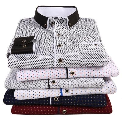 China Anti-pilling 2021 Men's Business Casual Sleeved Printed Slim Fit Dress Shirt Long Soft Comfortable for sale