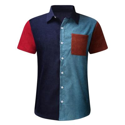 China Breathable Patchwork Short Sleeve Casual Shirt Men's Fashion Shirt Retro Corduroy Shirt Clothes for sale