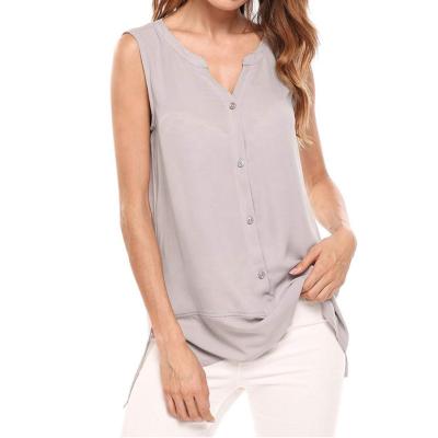 China Fashion Breathable Summer Shirt V-Neck Chiffon Sleeveless Blouse for sale