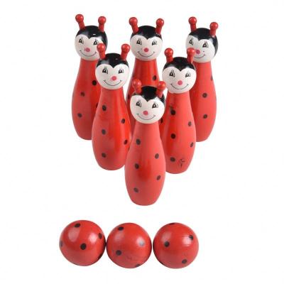 China Ladybug Design Cartoon Mini Bowling Game WOODEN Wooden Rolling Set for sale