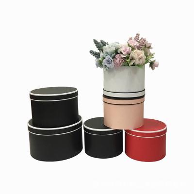 China Hot Sale Cylinder Florist Portable Box Black Round Flower Hat Box Handmade Flower Gift Box 3pcs Sets for sale