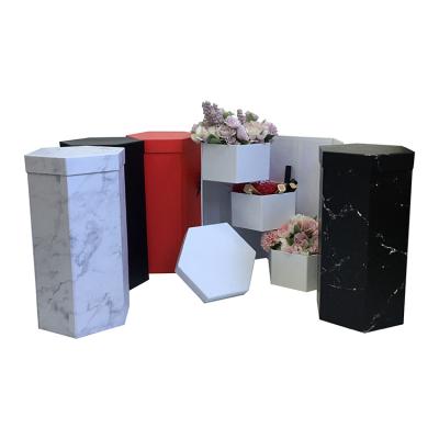 China Recycled Materials Three-Layer Turning Hexagonal Flower Box Flower Gift Box for sale