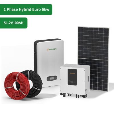 China EU 6Kw Home Solar Power System Manufacturer Onesun Solar Inverter With 51.2V 100Ah Battery All Set For Home for sale