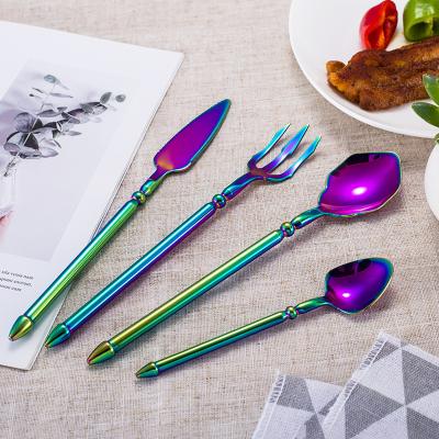 China New Creative Viable Integrated Steak Cutlery Hotel Banquet Flatware Iridescent Mirror 304 Stainless Steel Knife And Fork Spoon Deeply for sale