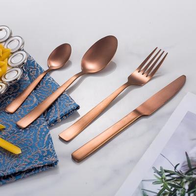 China Viable Luxury Rose Gold Flatware Hotel Wedding Stainless Steel Metal Flatware Spoon Fork Knife Banquet Event Mirror Flatware 16PCS Set for sale