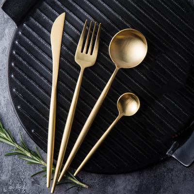 China PVD 18/10 Stainless Steel Flatware Gold Cutlery Set Sustainable Royal Portuguese Wedding for sale