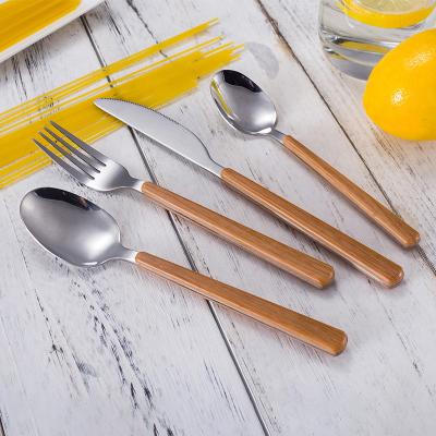 China Viable European Style 16 PCS ABS Wood Grain Handle Flatware 18/0 Stainless Steel Cutlery Set for sale