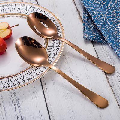 China Dishwasher Safe Safe Advanced Mirror Polishing Rose Gold Black Stainless Steel Serving Spoon and Slotted Spoon for sale