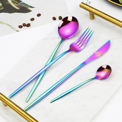 China Sustainable Hot Sale Unique Design Dinnerware Set Iridescent Colorful Flatware 18/10 Stainless Steel Cutlery Set for sale