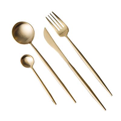 China Cheap Viable Restaurant Gold Flatware Set Dinnerware Spoon Knife Stainless Steel Forks And Cutlery Set for sale