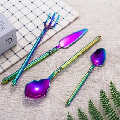 China Sustainable Restaurant Rainbow Reusable Cutlery Set Wedding Stainless Steel Flatware Set for sale