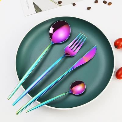 China Lridescent Hot Sale Amazon Stainless Steel Cutlery Flatware Set Fork Spoon Viable Colorful Dinner Knife Set for sale